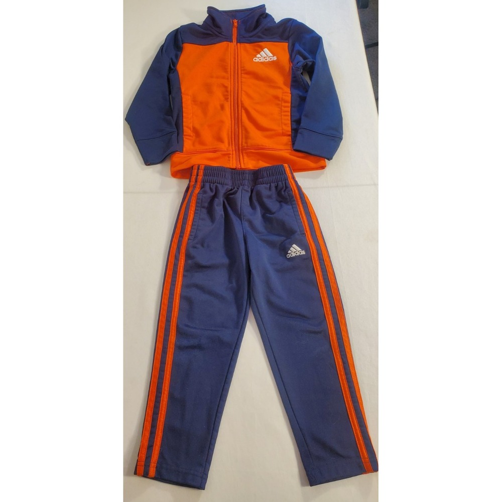 Adidas Boys 2 Pc Blue/ Orange Track Suit Set Toddler 4T Pants/ Jacket